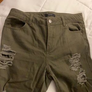 Forever 21 green jeans with holes